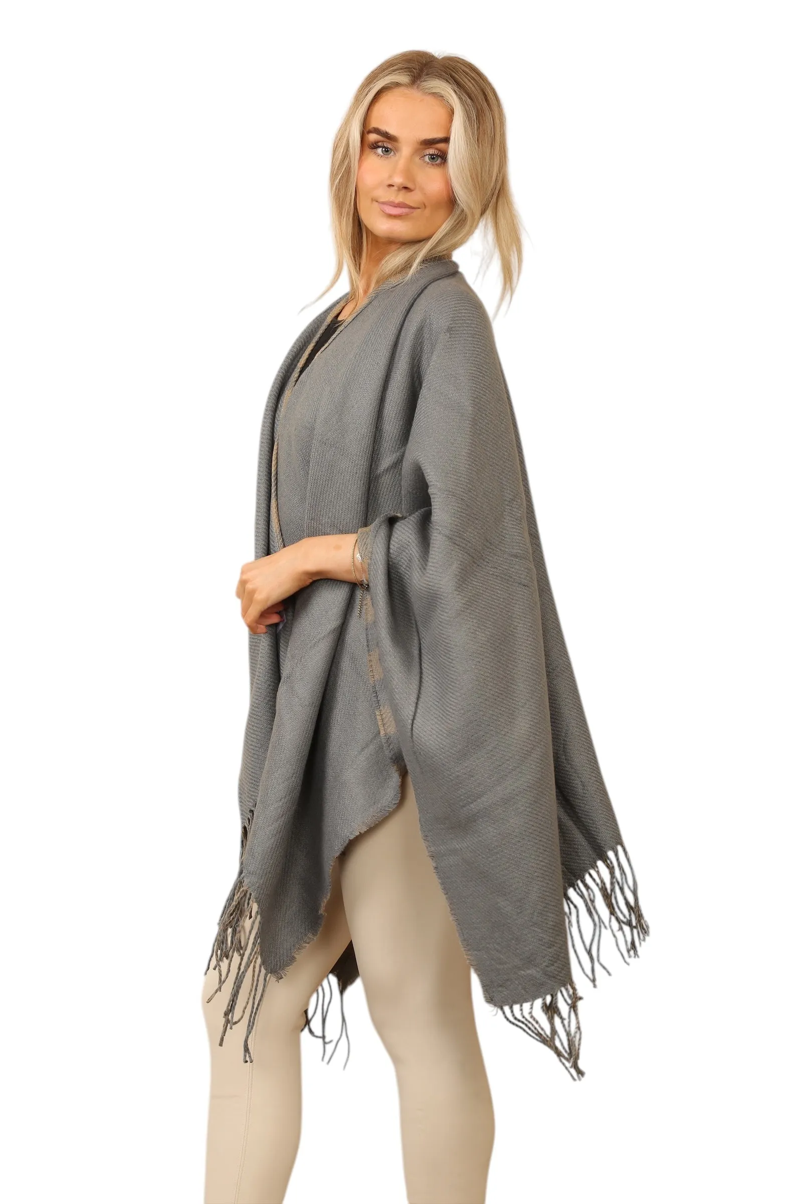 Reversible Plain Check Print Oversized Shawl
