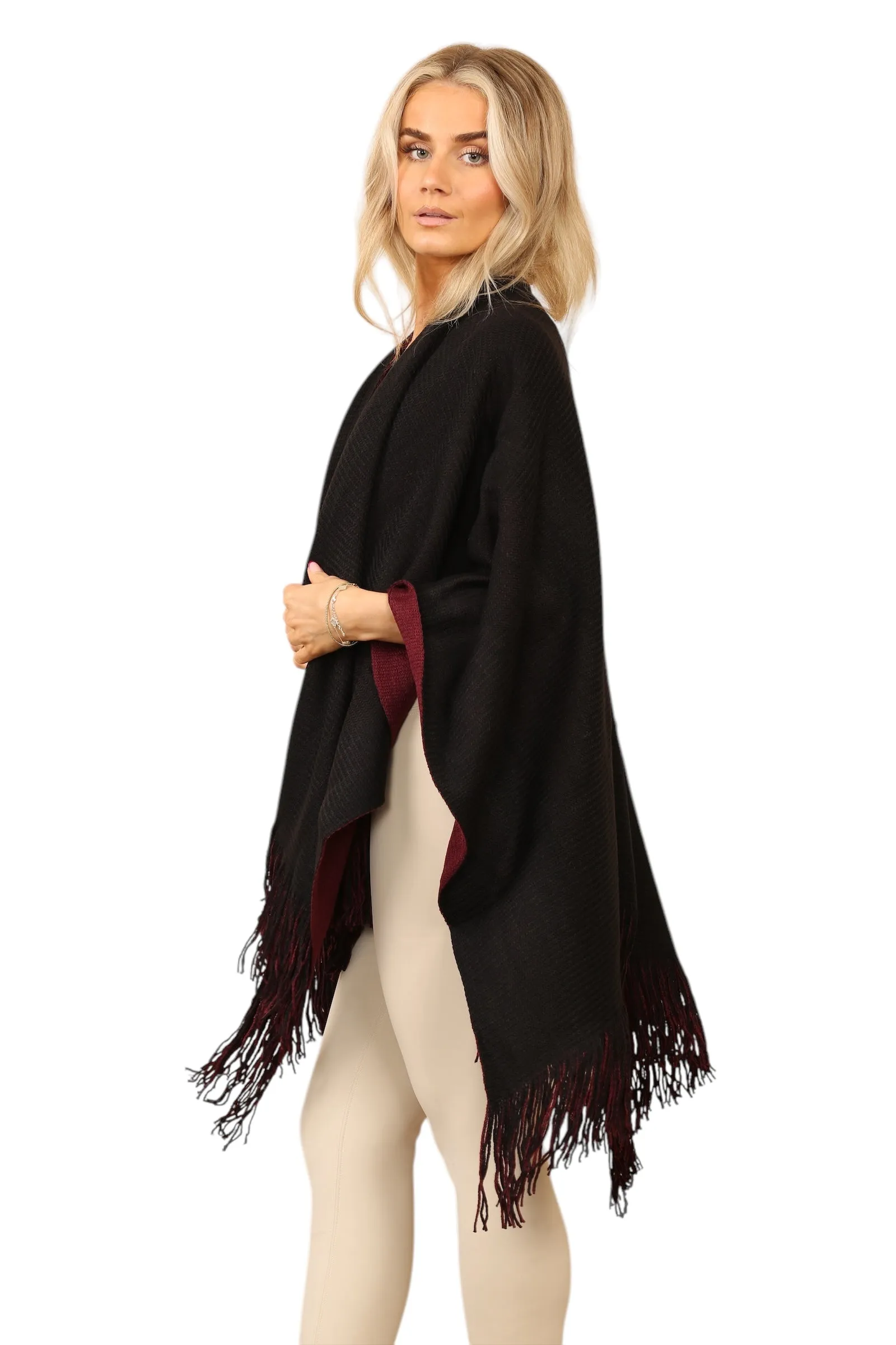 Reversible Plain Check Print Oversized Shawl