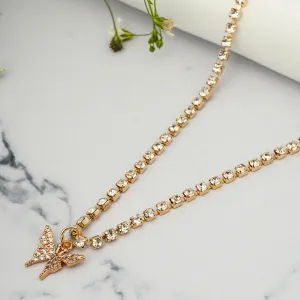 Rhinestone Studded Butterfly Necklace