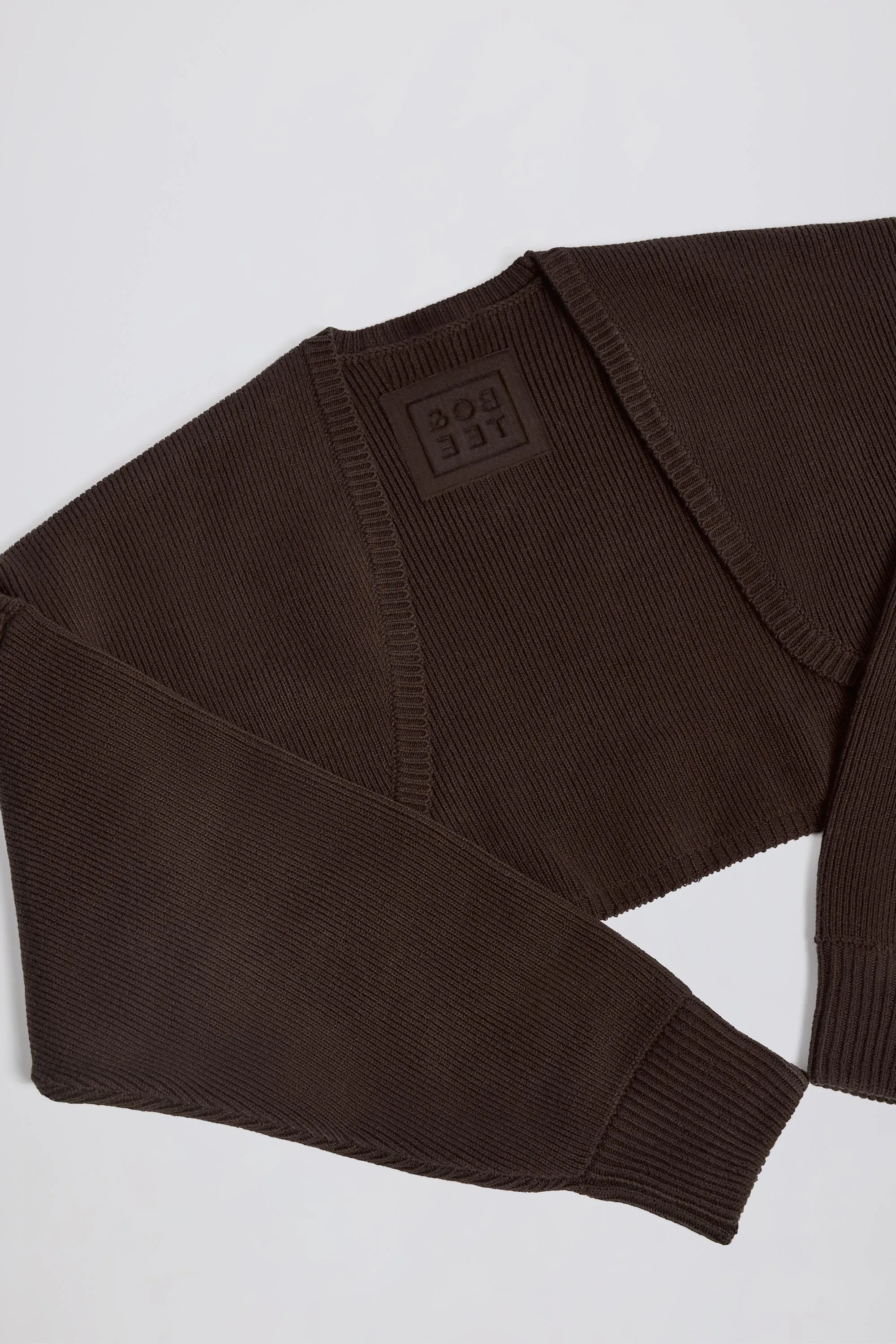 Ribbed-Knit Cropped Shrug in Pecan