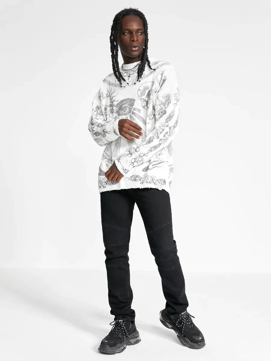 Rimiro - Skull Print Distressed Sweater