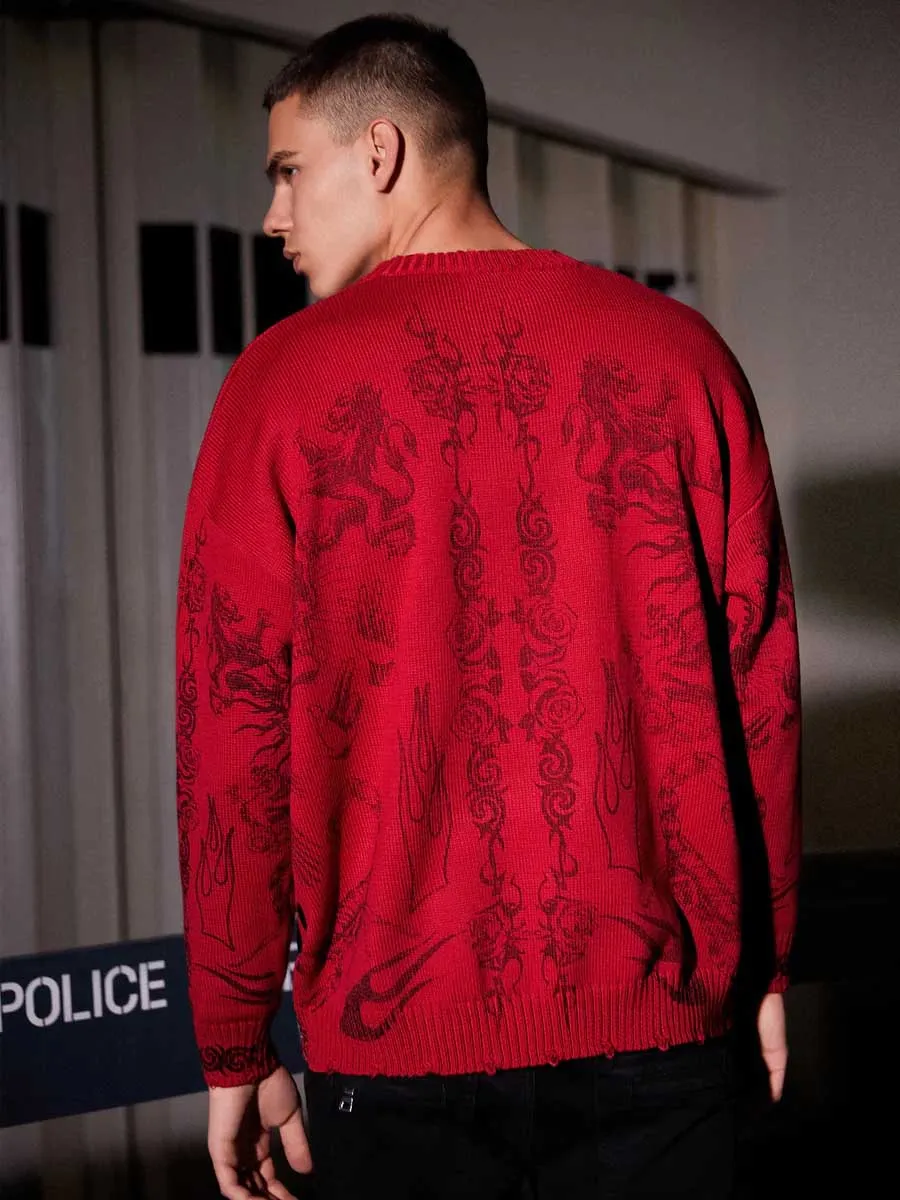 Rimiro - Skull Print Distressed Sweater