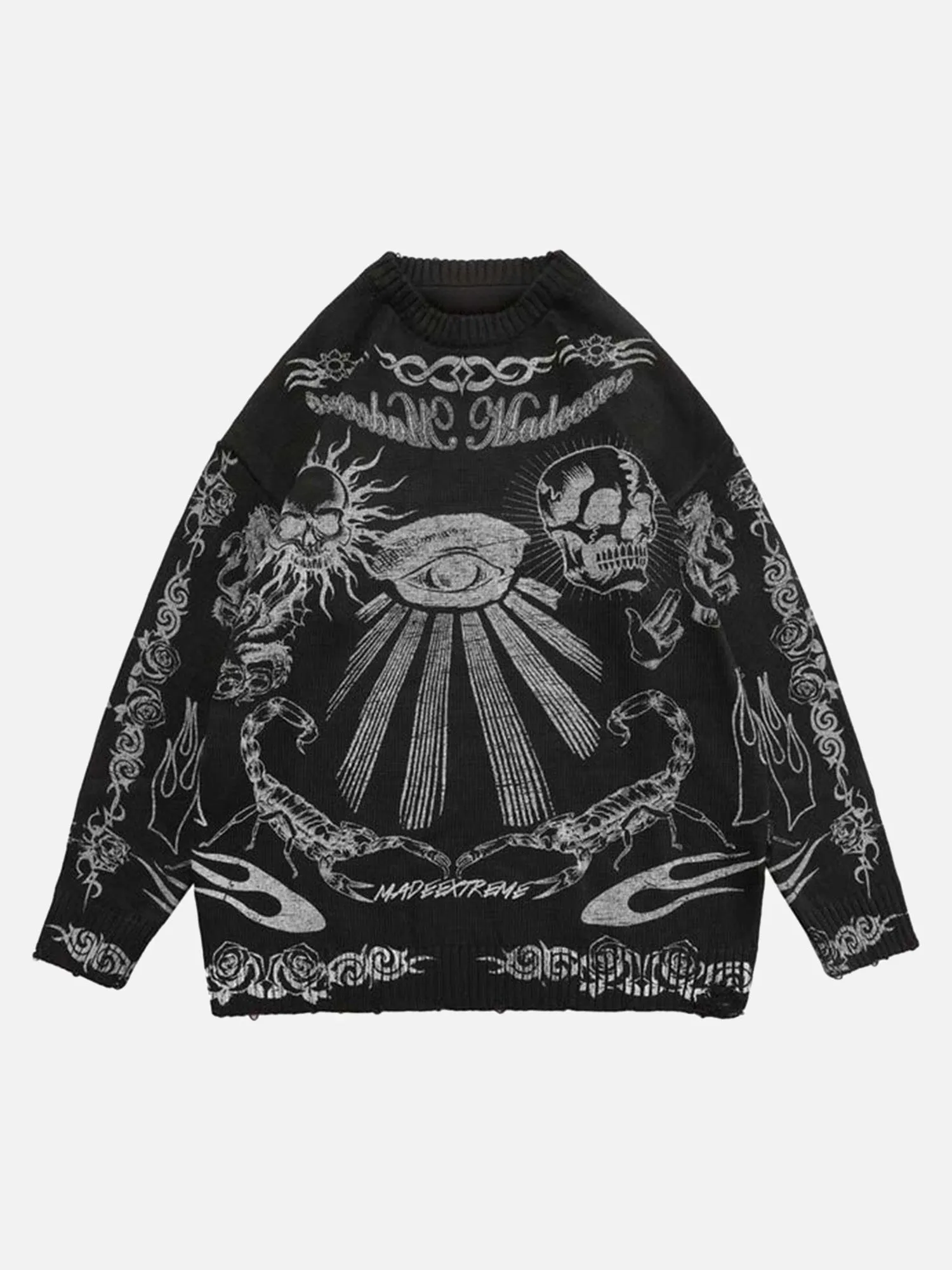 Rimiro - Skull Print Distressed Sweater