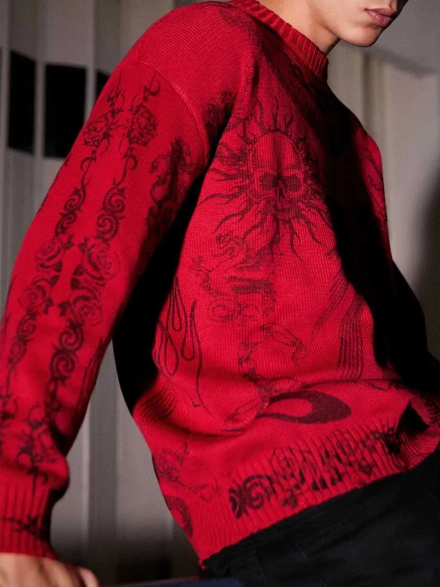 Rimiro - Skull Print Distressed Sweater