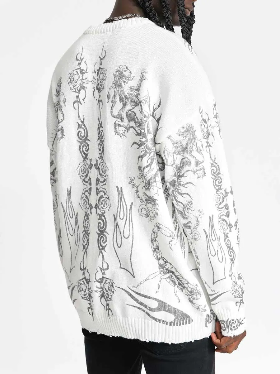 Rimiro - Skull Print Distressed Sweater