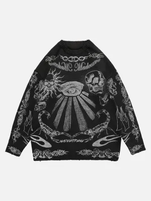 Rimiro - Skull Print Distressed Sweater