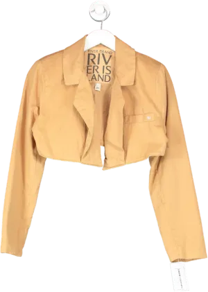 River Island Brown Cropped Cotton Blazer UK 8