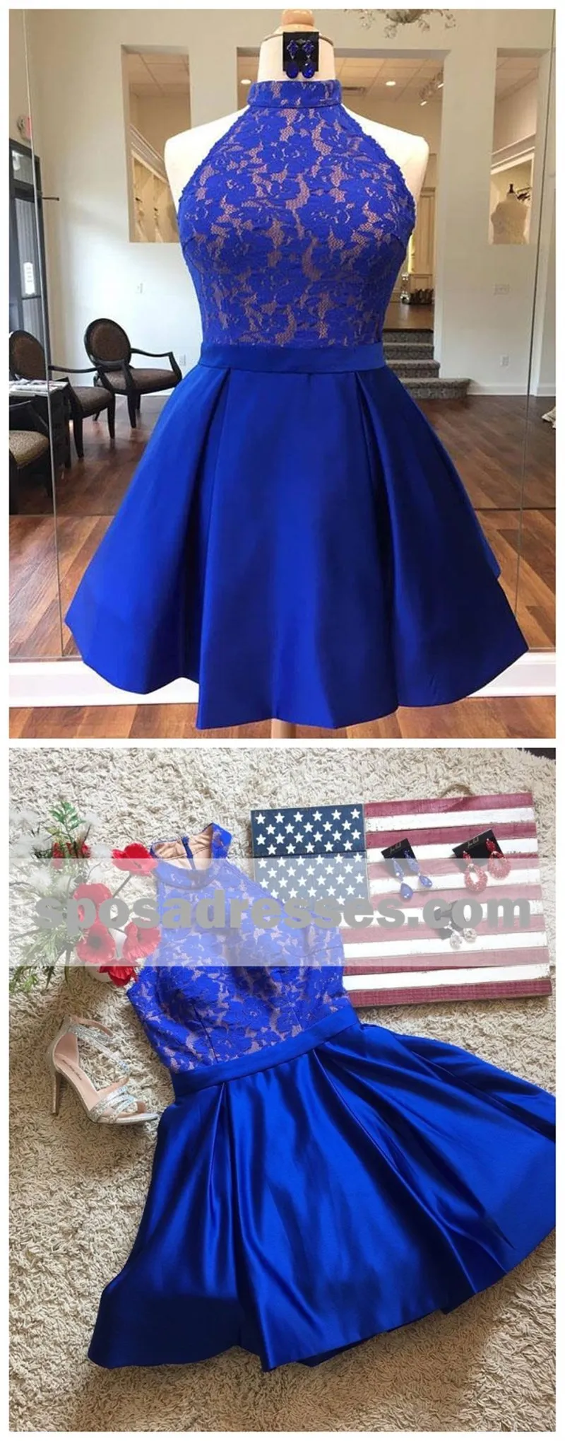 Royal Blue Halter Cheap Short Homecoming Dresses Online, BDY0330