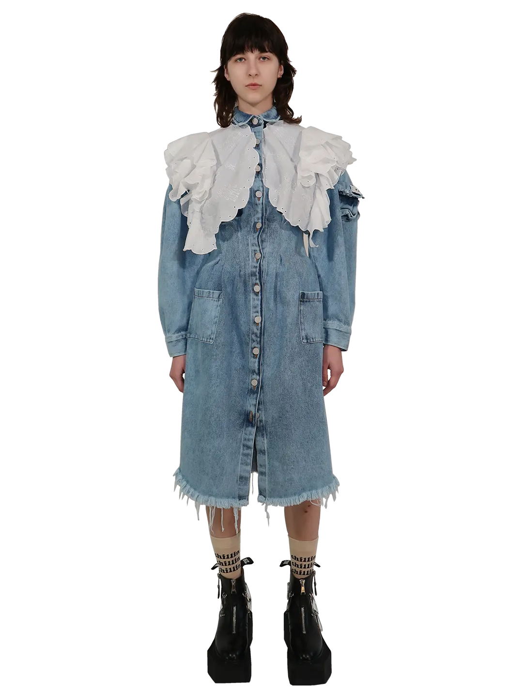 Ruffled Denim Shirt Dress