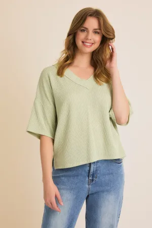 Sage Urban Ribbed Knit Top