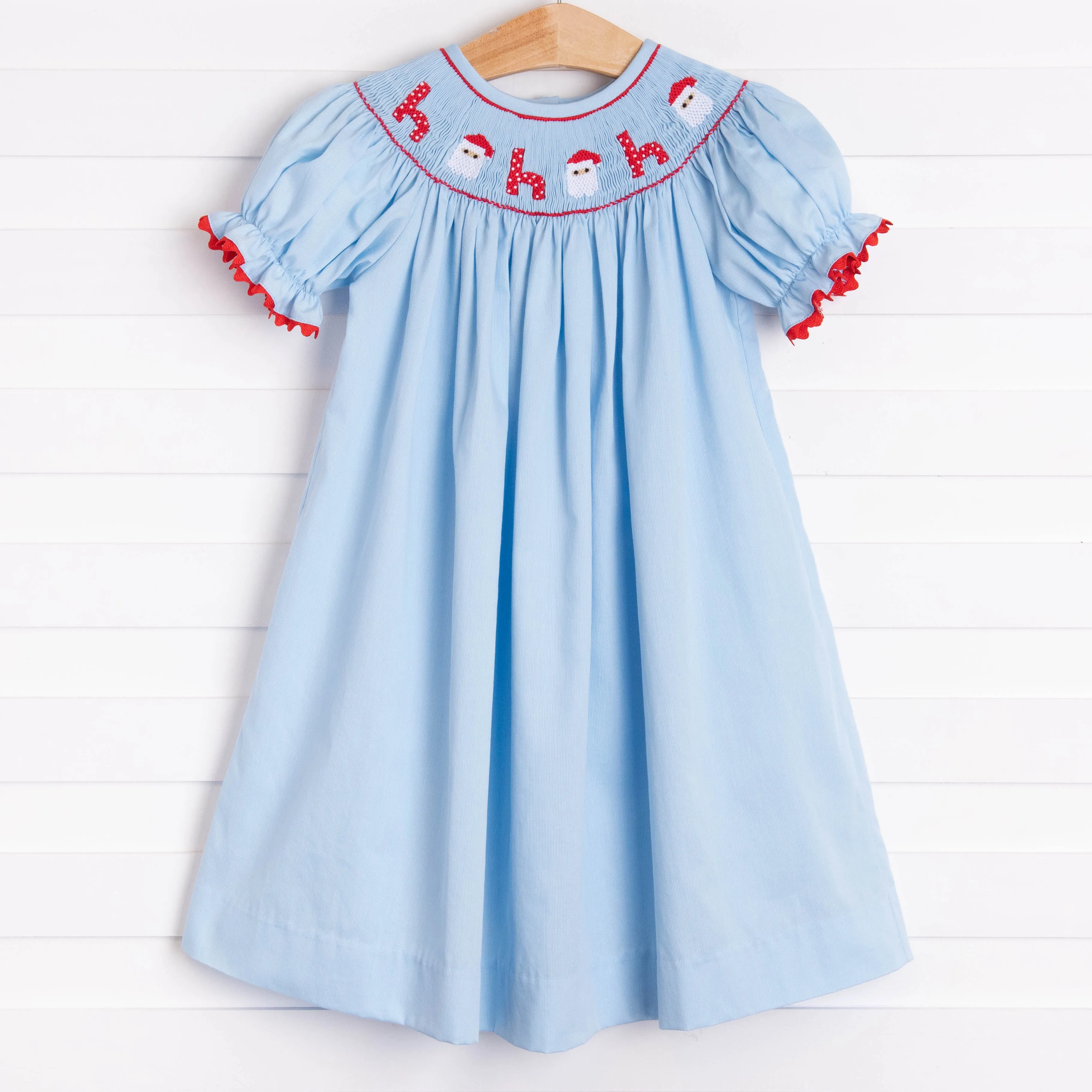 Santa's Coming Smocked Dress, Light Blue