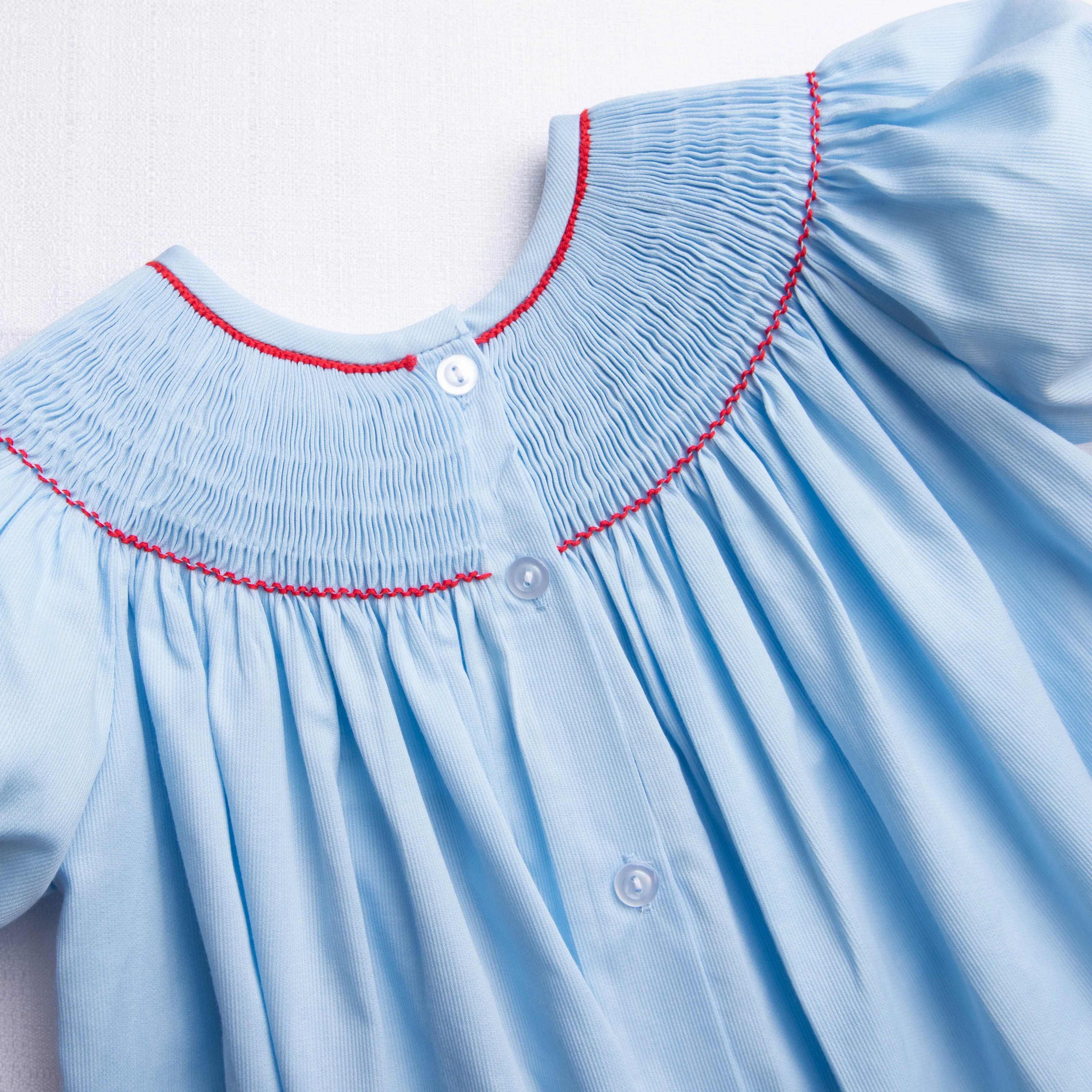 Santa's Coming Smocked Dress, Light Blue