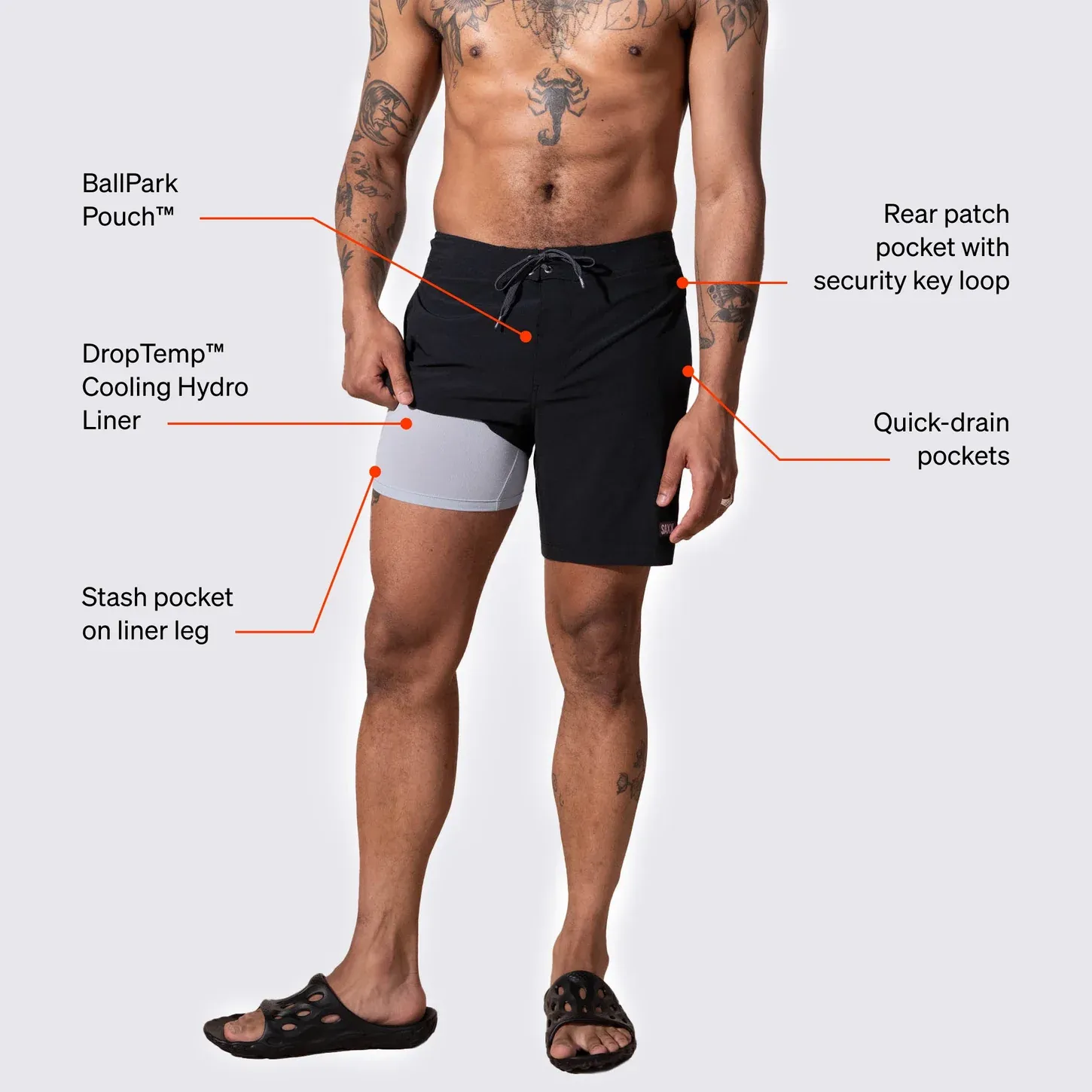 Saxx Mens Betawave 7" Swim Shorts - Asher Stripe- Sea Foam