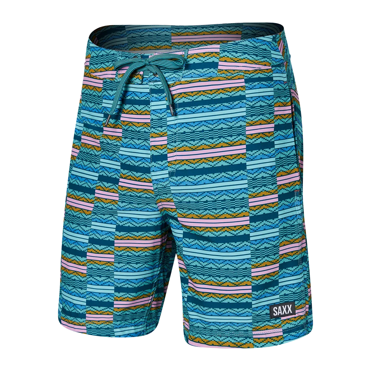 Saxx Mens Betawave 7" Swim Shorts - Asher Stripe- Sea Foam