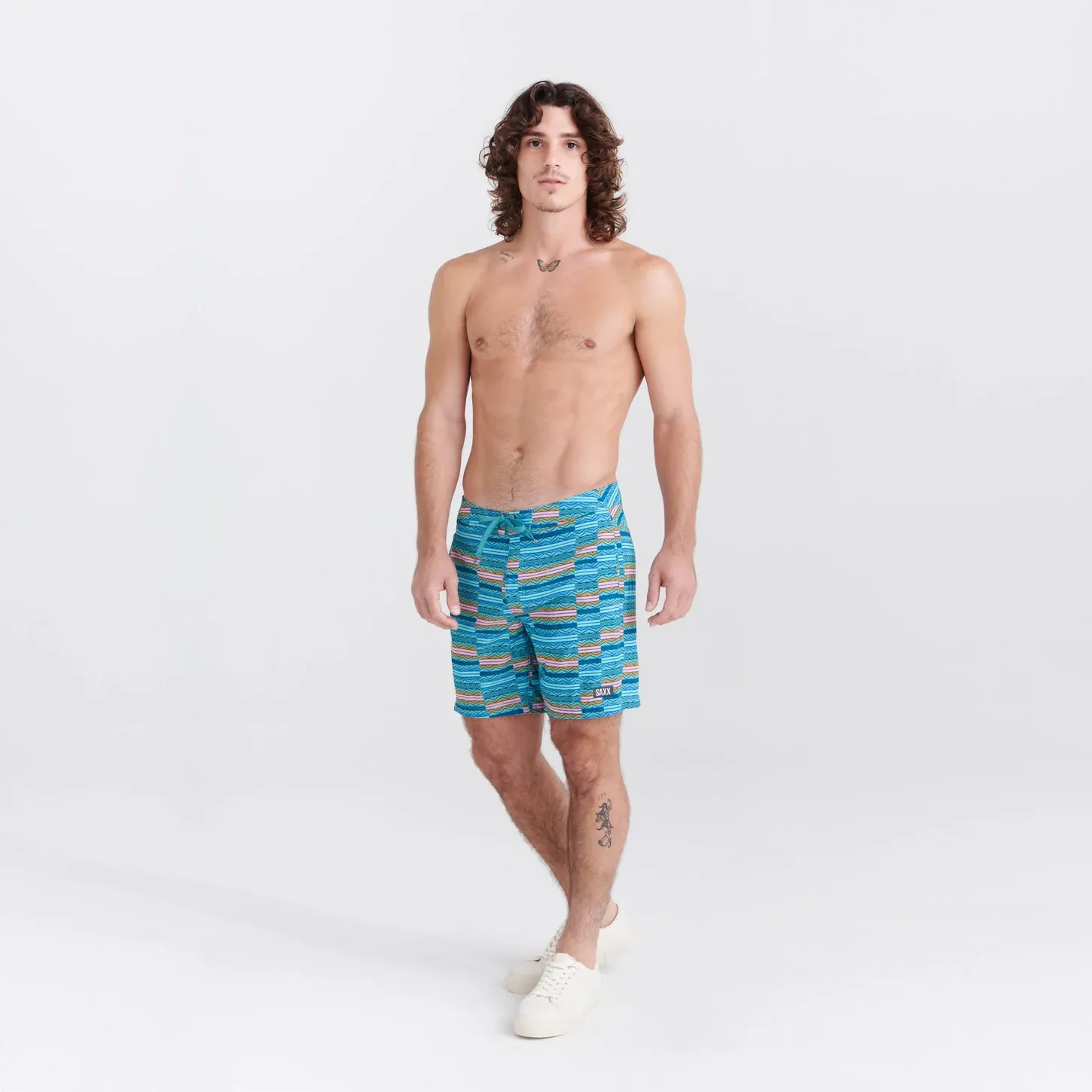 Saxx Mens Betawave 7" Swim Shorts - Asher Stripe- Sea Foam
