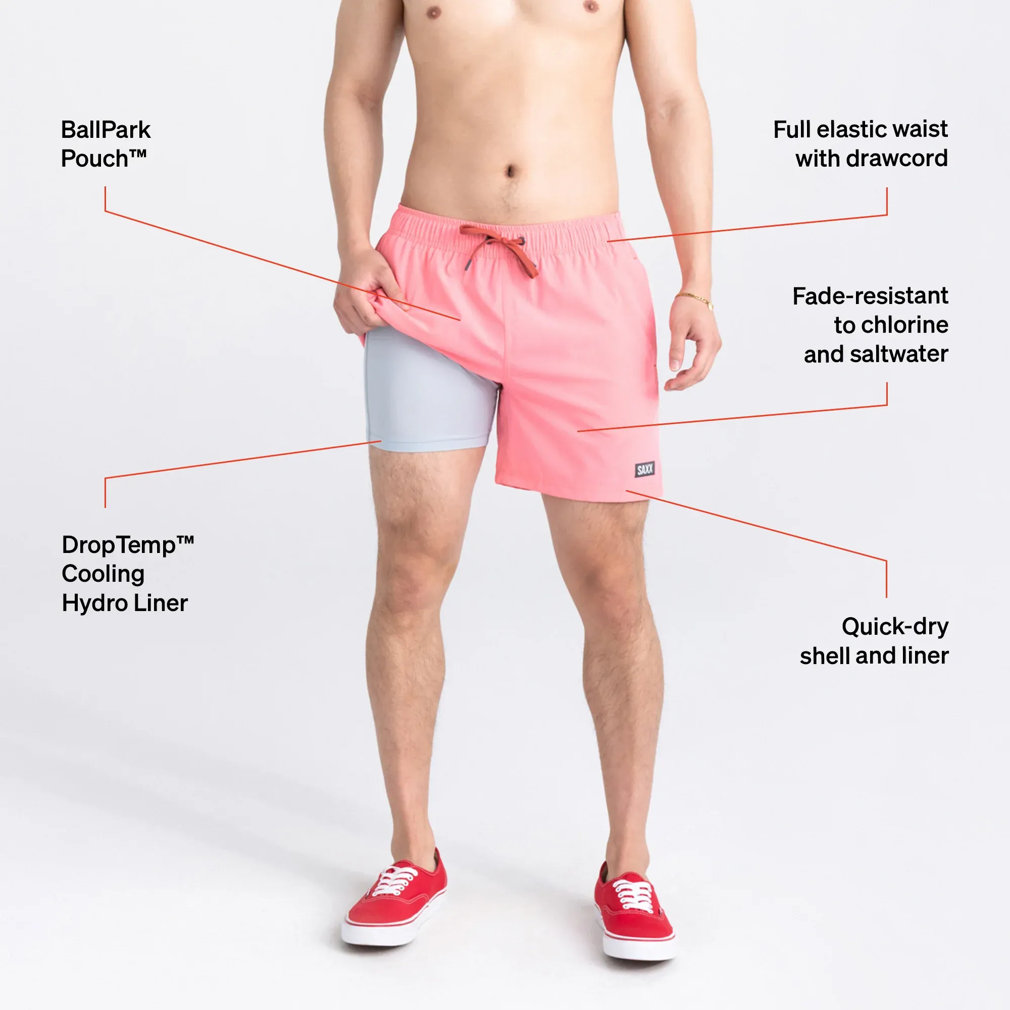 Saxx Mens Oh Buoy Stretch Volley 5" Swim Short - Flamingo