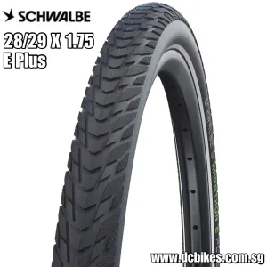 Schwalbe 28 | 29 X 1.75 Marathon E-Plus Wire Bead | Addix E | Smart Dual Guard - 28x1.75" | Black Reflective Bicycle Tyre (1 Tire)