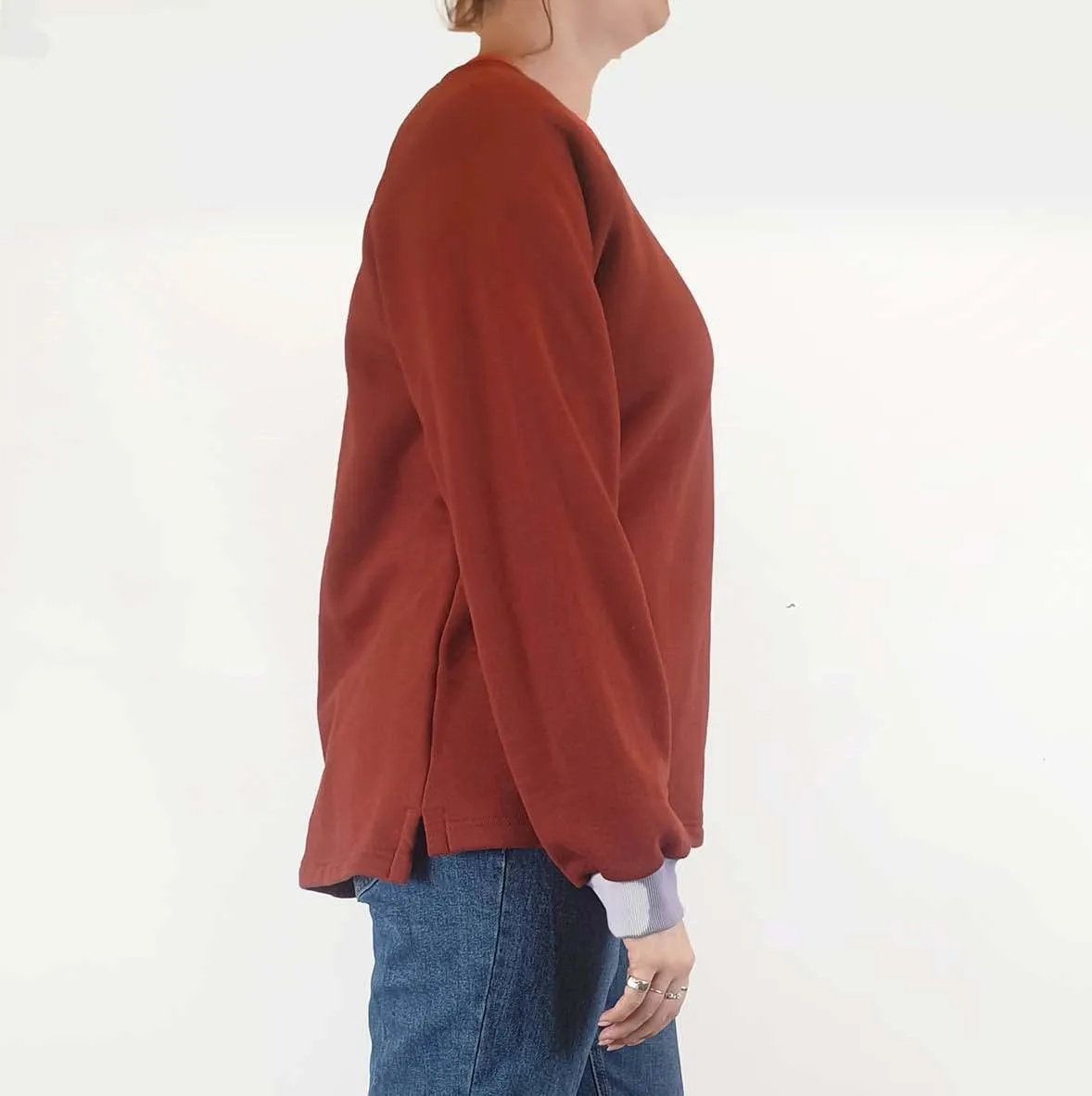 Seagrass Designs red jumper with colourful cuffs size M/12
