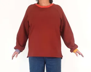 Seagrass Designs red jumper with colourful cuffs size XL