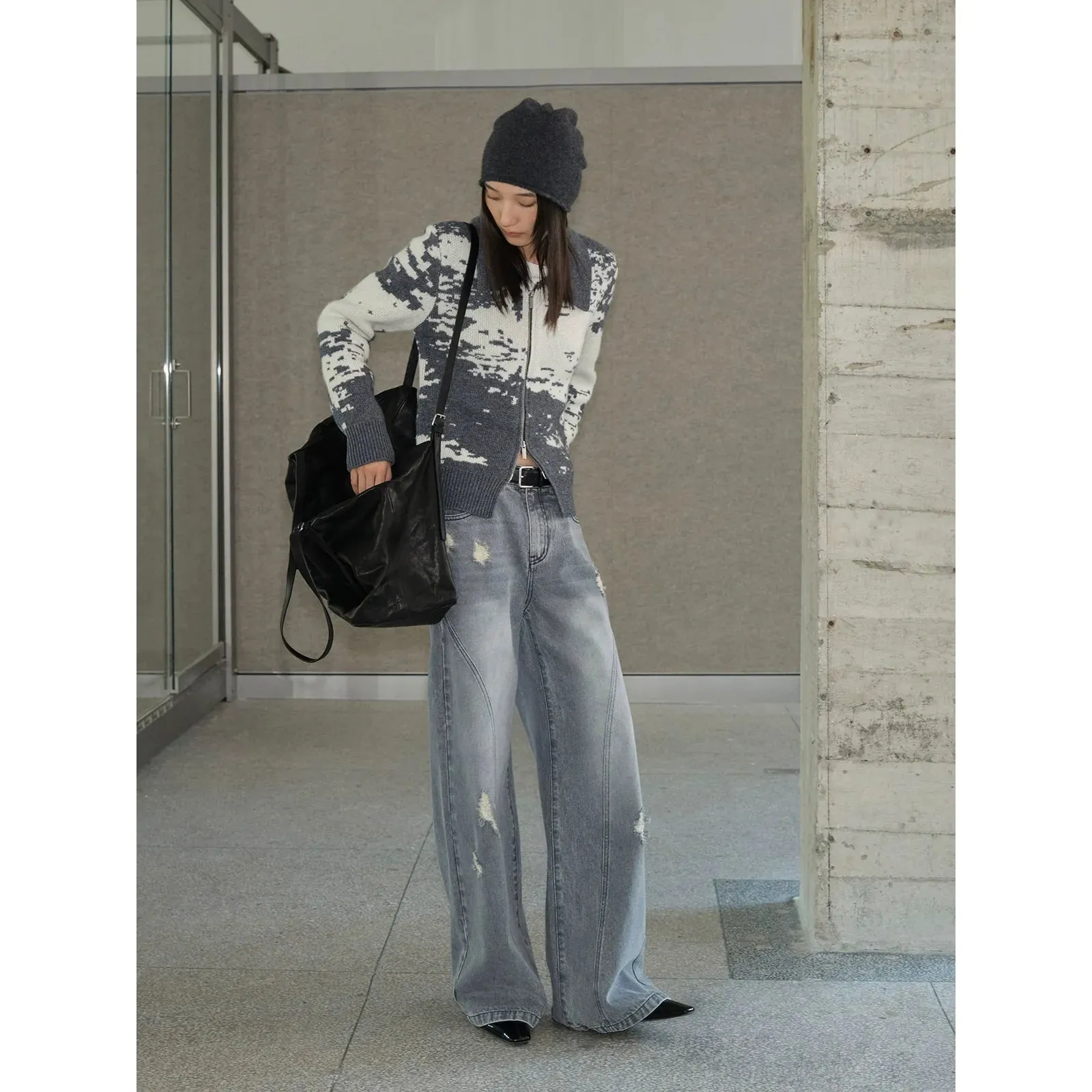 Sesame Dot Jacquard Zip Cardigan