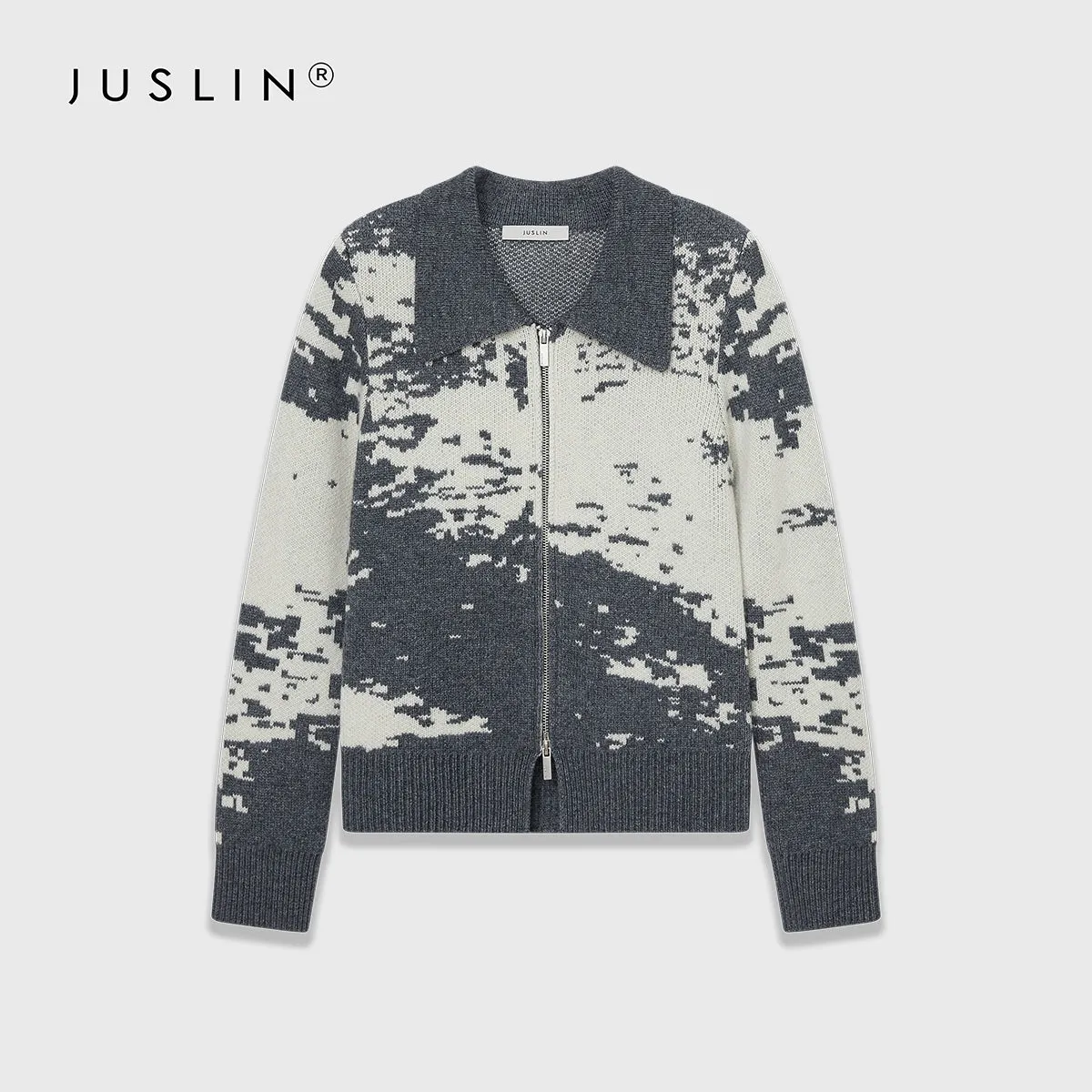 Sesame Dot Jacquard Zip Cardigan