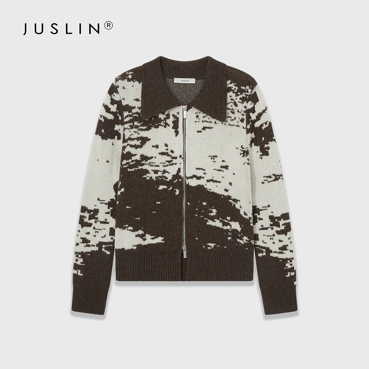 Sesame Dot Jacquard Zip Cardigan
