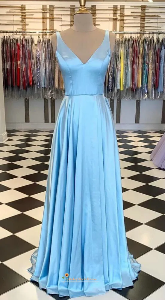 Sexy Slit Light Blue Prom Dress