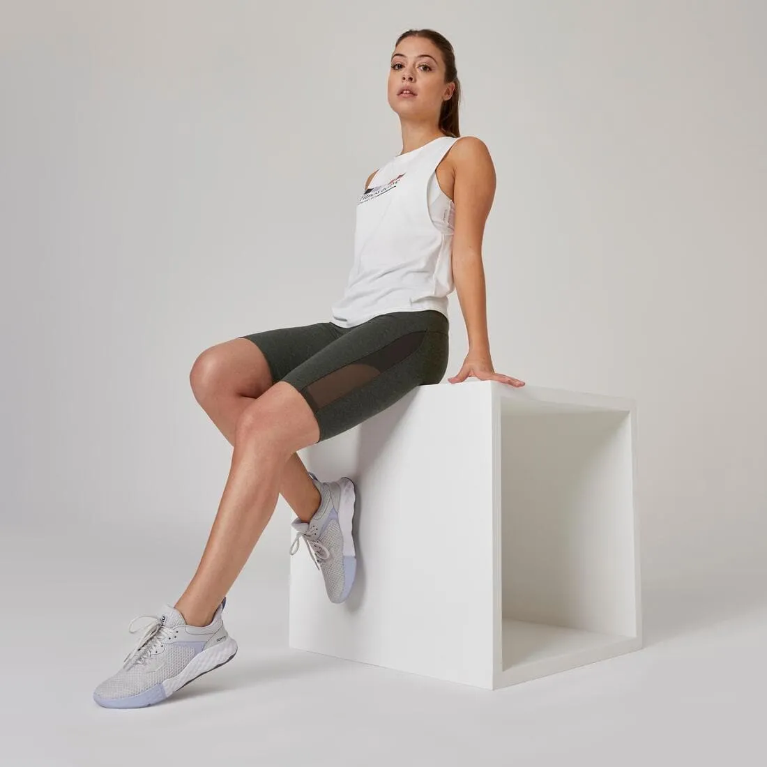 Short Fitness femme coton slim sans poche - 520 cycliste