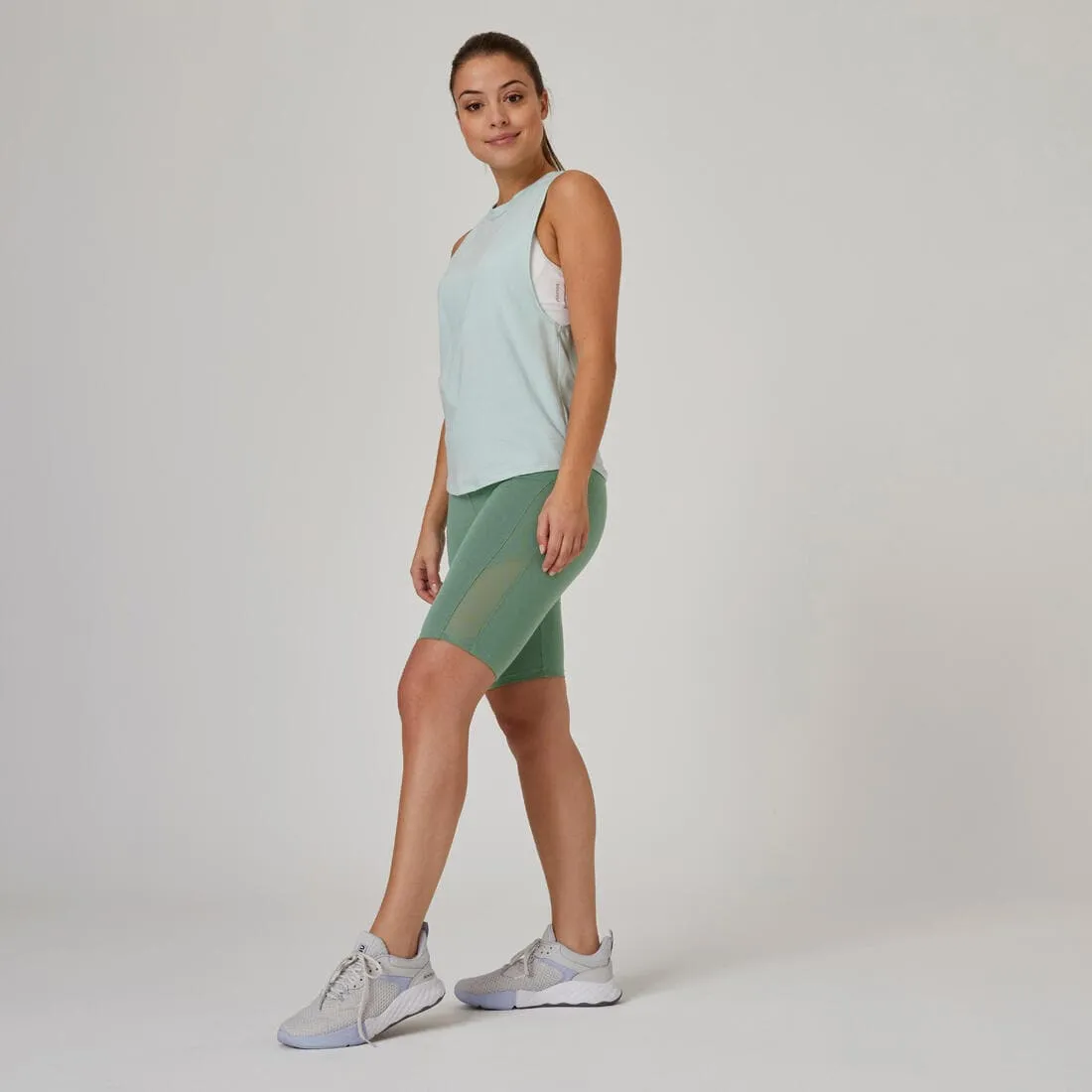 Short Fitness femme coton slim sans poche - 520 cycliste