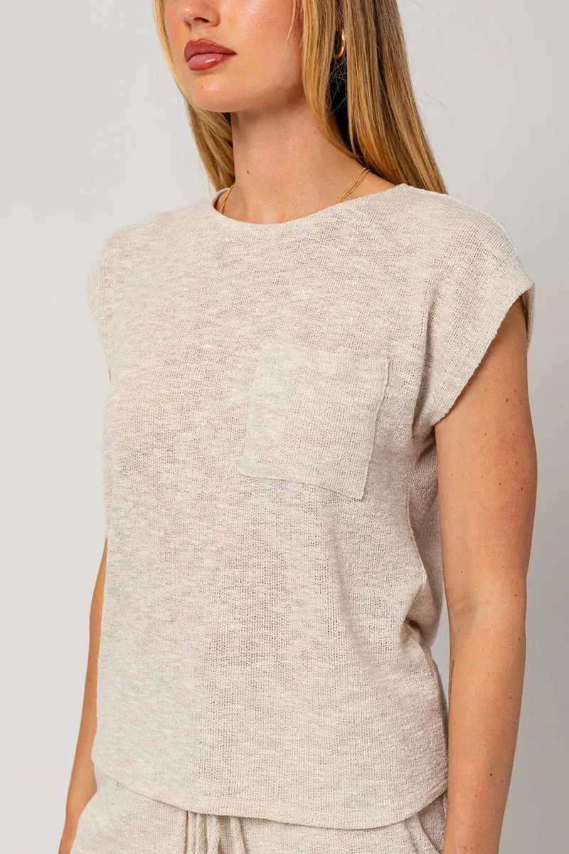 Short Sleeve Single Pocket Knit Top