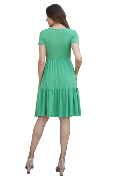 Short Sleeve Tiered Solid Dress Green Light - Pack of 6