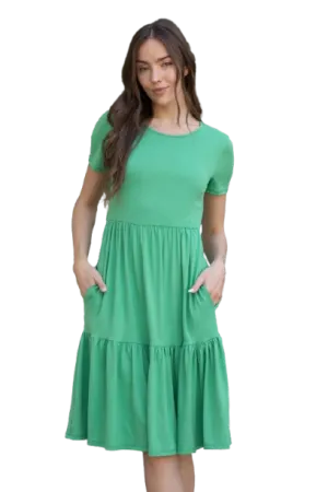 Short Sleeve Tiered Solid Dress Green Light - Pack of 6