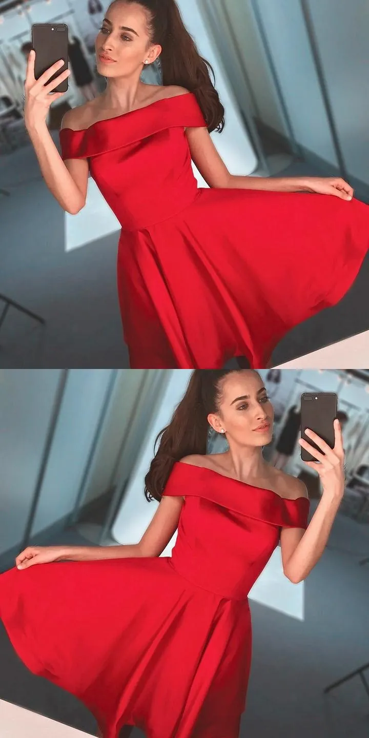 Simple Red Off Shoulder Cheap Short Homecoming Dresses 2018, CM526