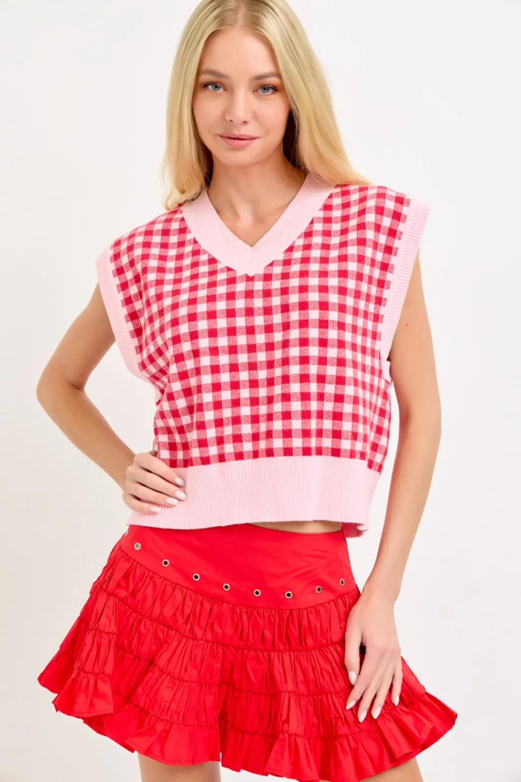 S/L Plaid Knit Top