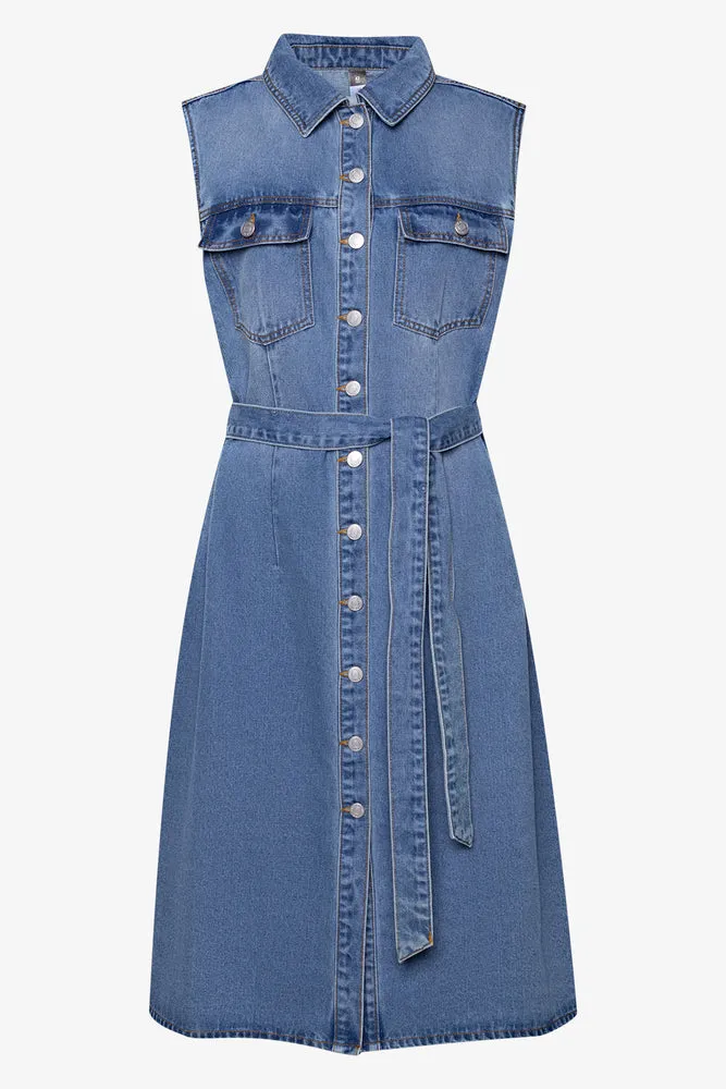 Sleeveless Denim Dress Light Blue