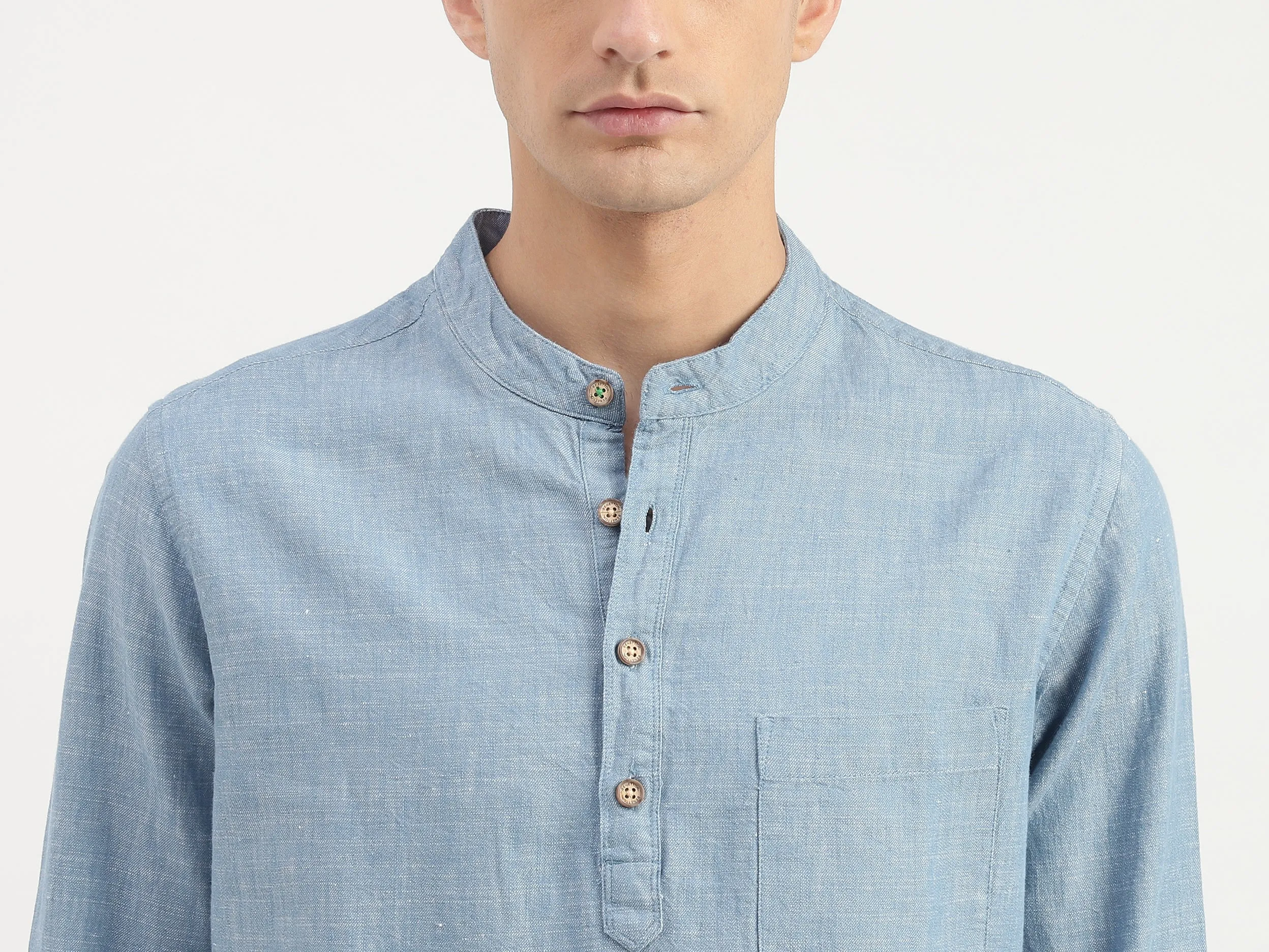Slim Fit Mandarin Collar Patterned Shirt