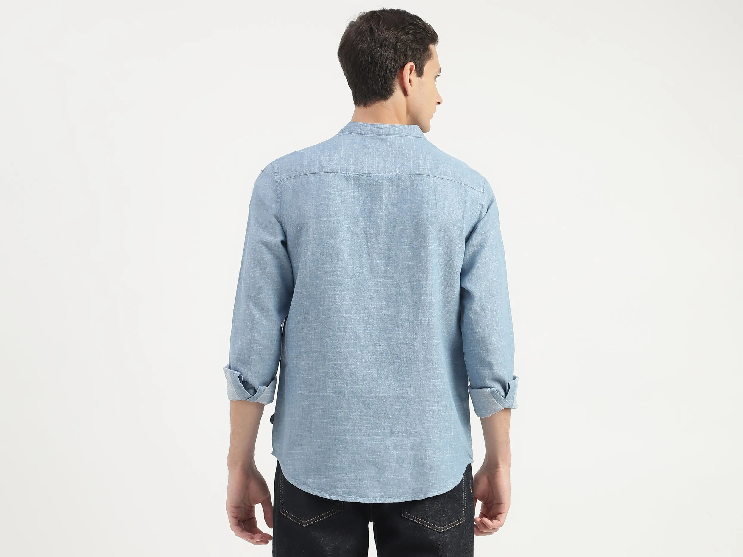 Slim Fit Mandarin Collar Patterned Shirt