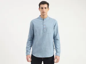 Slim Fit Mandarin Collar Patterned Shirt