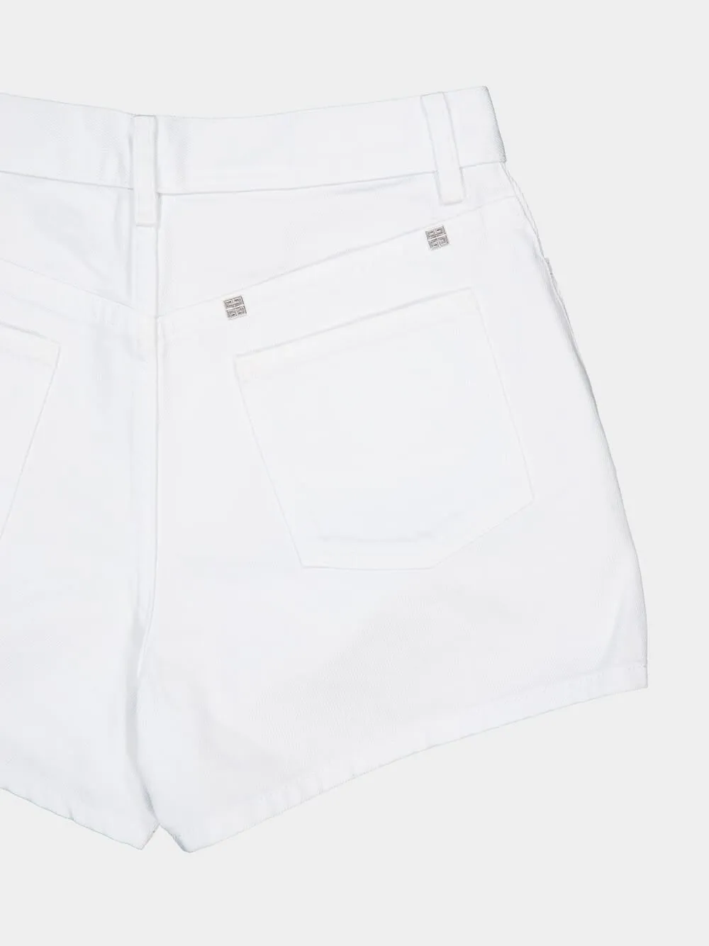 Slim Fit White Denim Shorts
