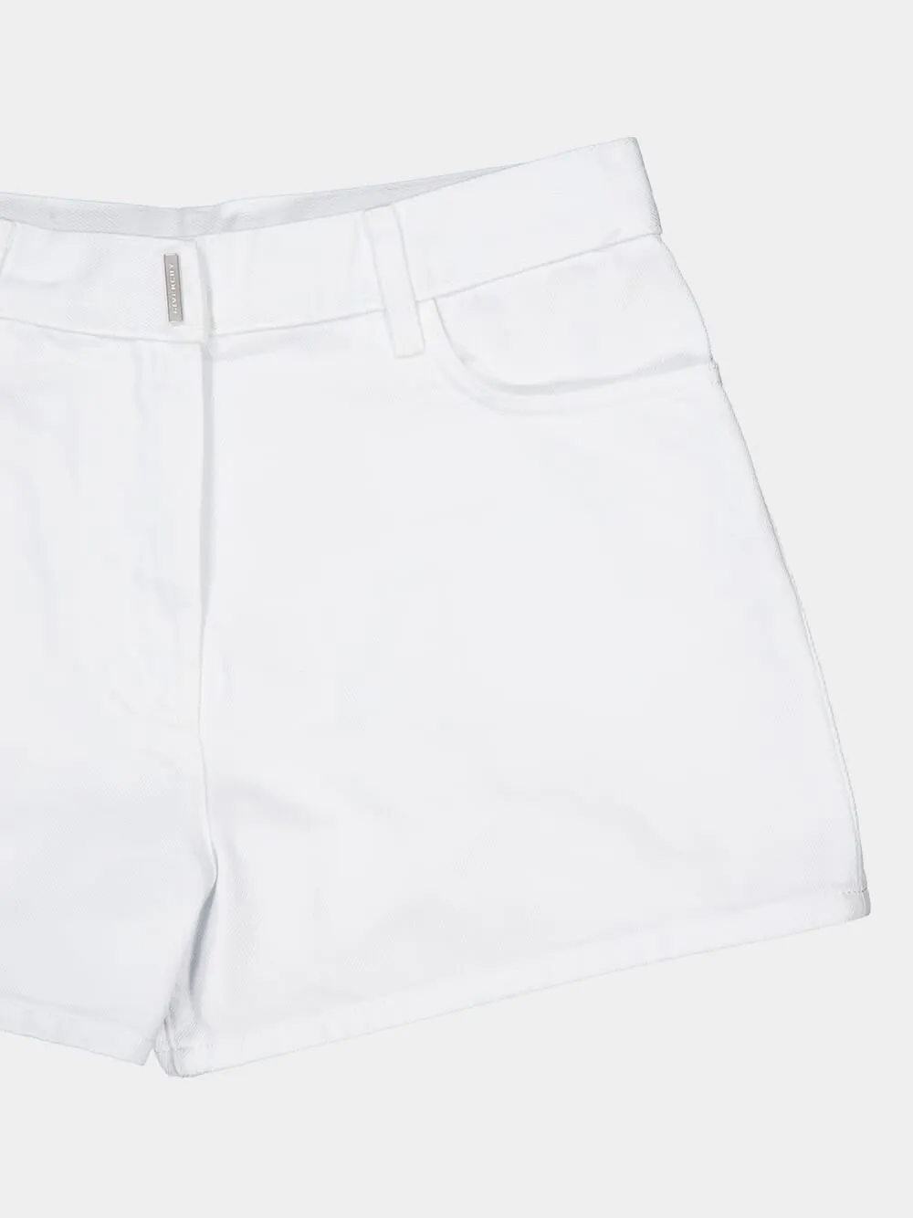 Slim Fit White Denim Shorts