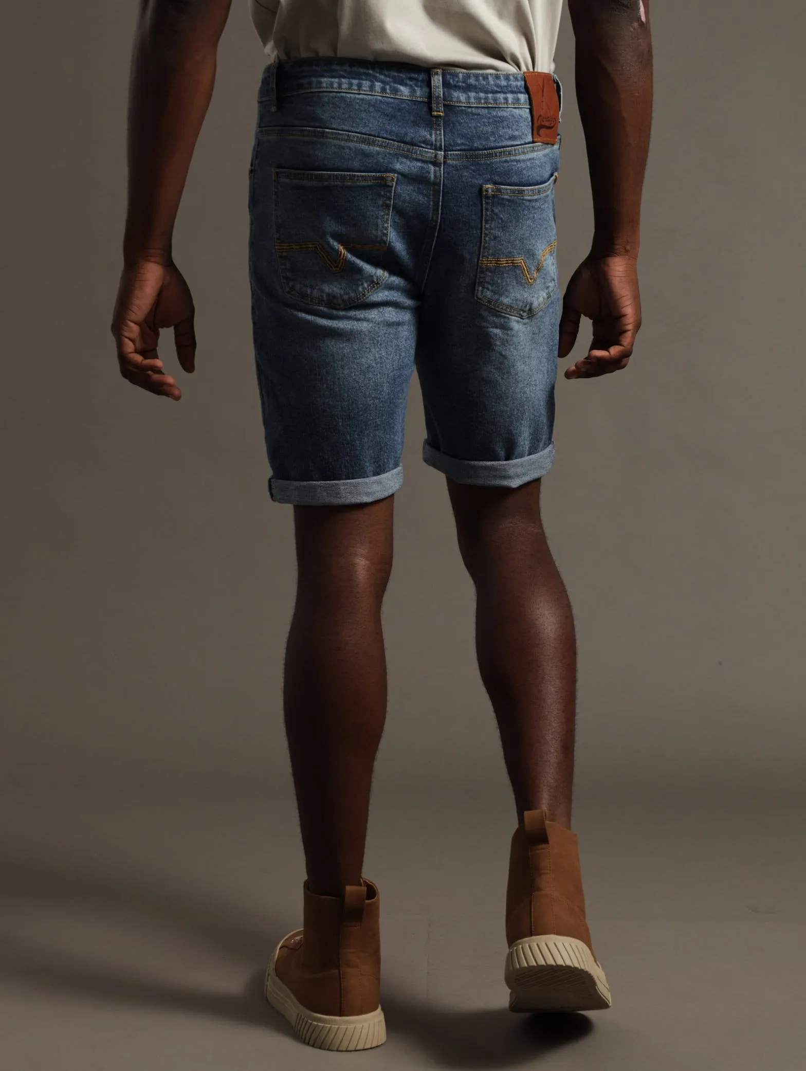 Slim Leg Denim Shorts - Mid Blue
