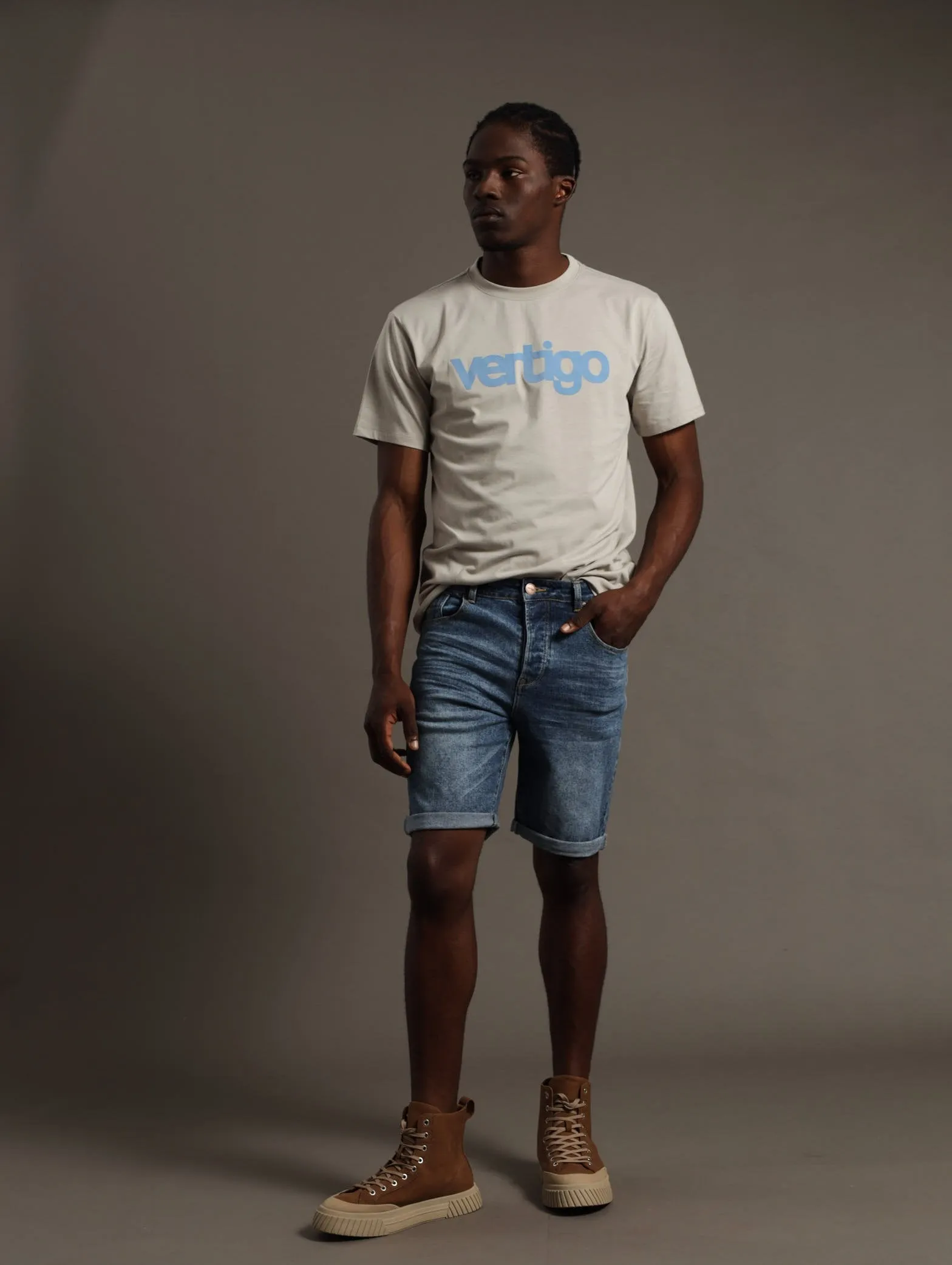 Slim Leg Denim Shorts - Mid Blue