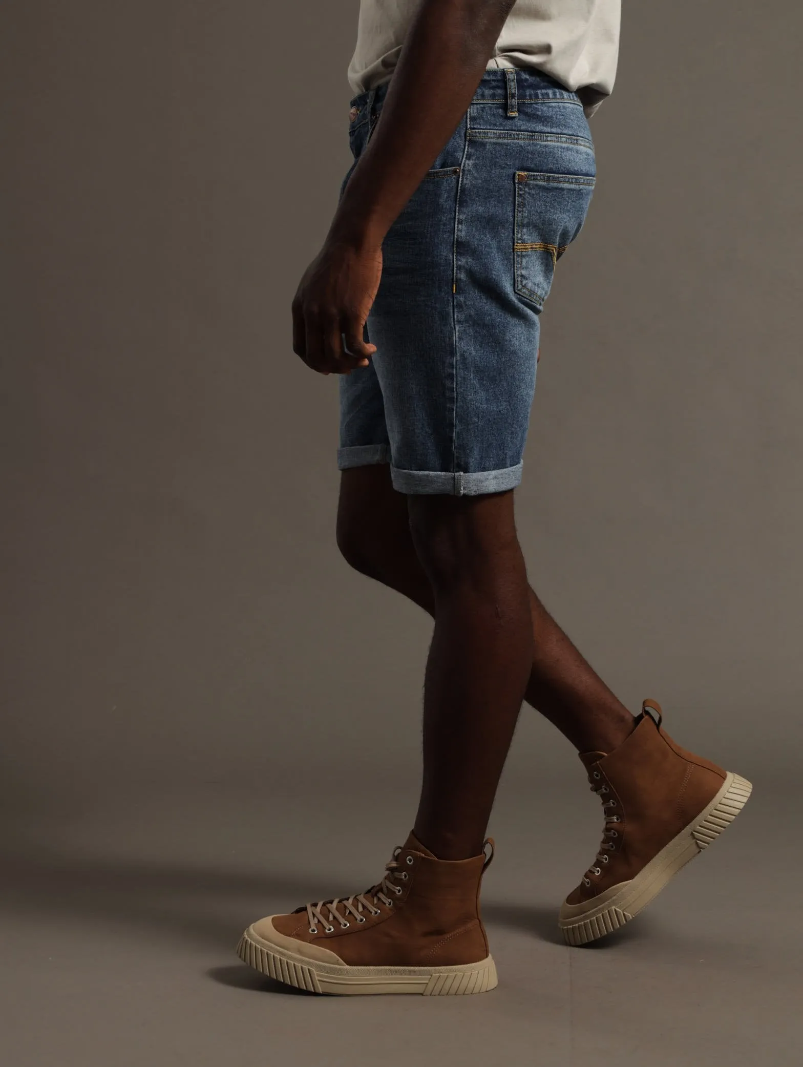 Slim Leg Denim Shorts - Mid Blue
