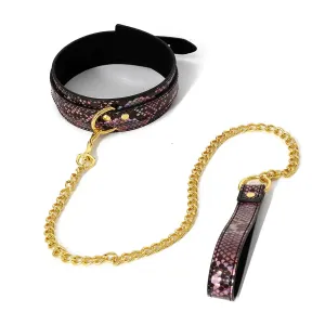 Smart Moves - Collar met Gouden Ketting - PU Leer - Slangenprint Roze
