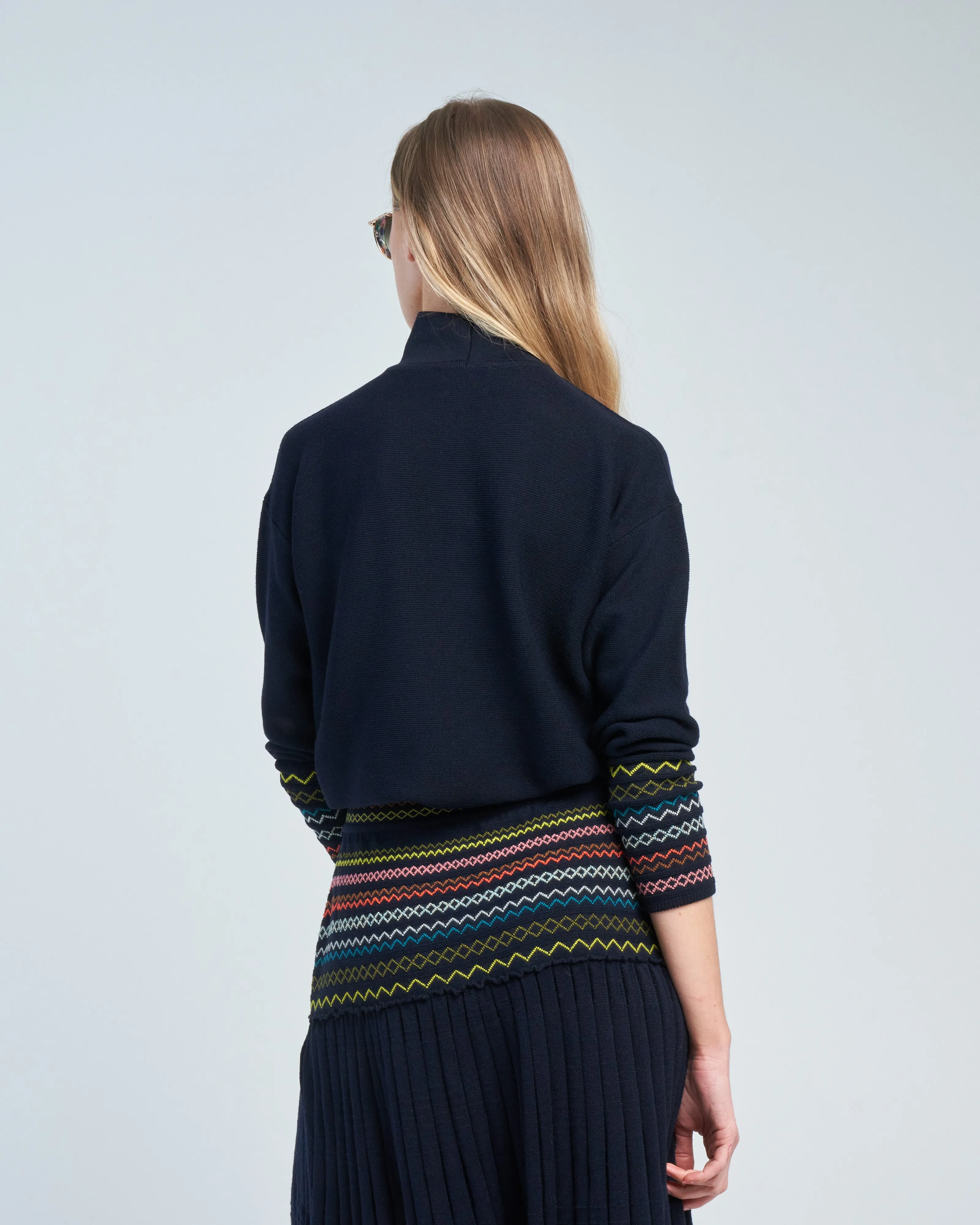 smocked high neck knit top