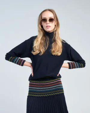smocked high neck knit top