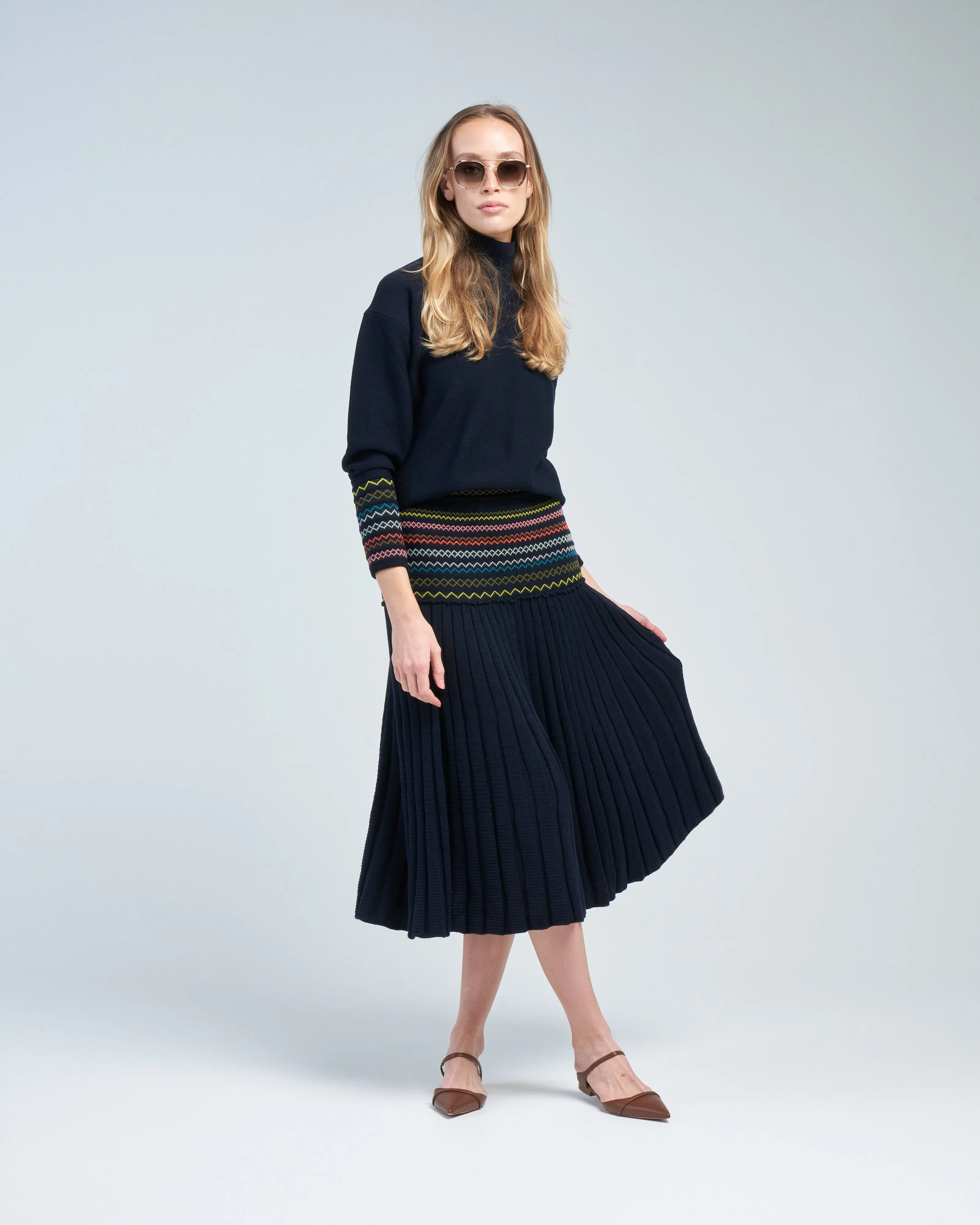 smocked high neck knit top
