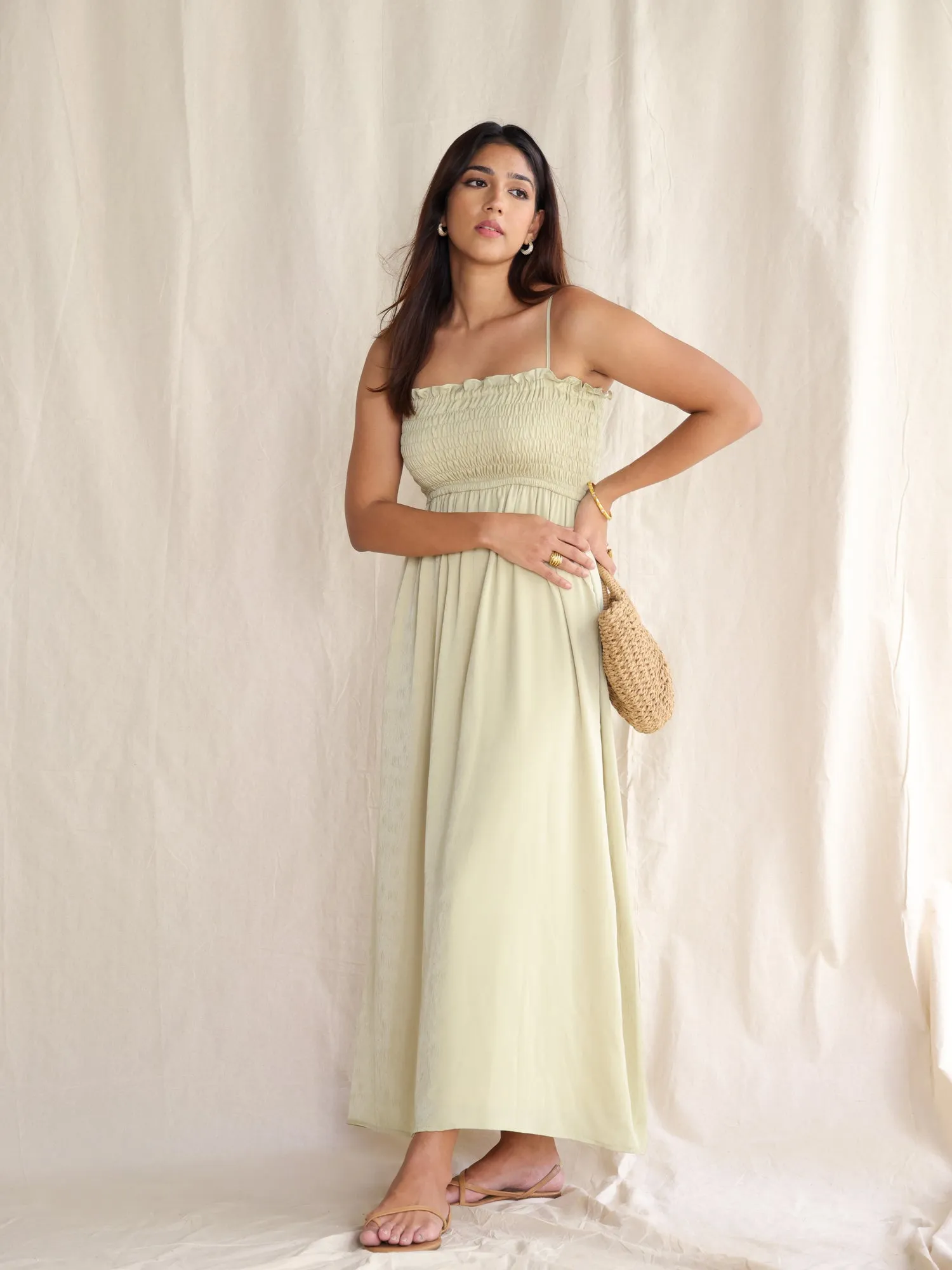 Smocking Detail Maxi Dress
