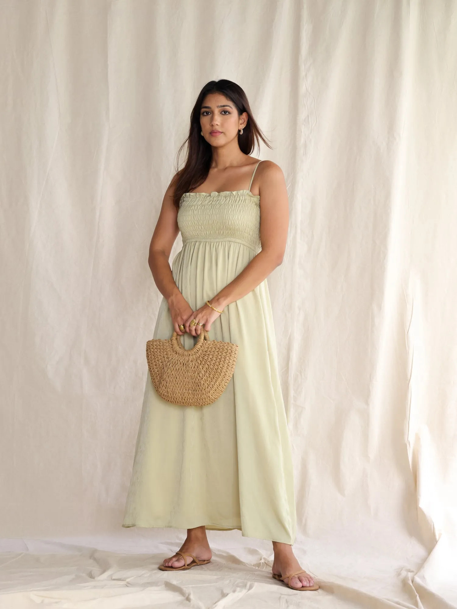 Smocking Detail Maxi Dress