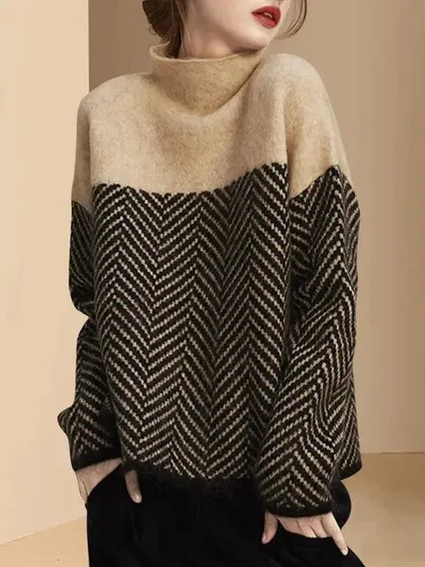 Split, soft sweater with medium-high collar